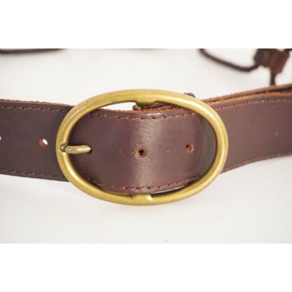 Women's Braided Leather Wide Loop Boho Hip/Jean Dark Brown/Brass Buckle Belt, 33 - Picture 2 of 3
